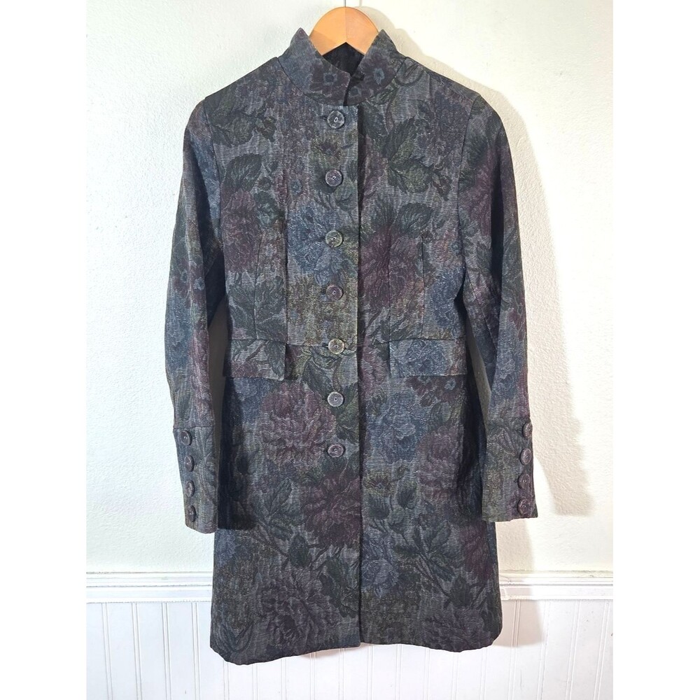 Express Floral Tapestry Long Jacket Womens 6 Button Front Lined Career Coat
